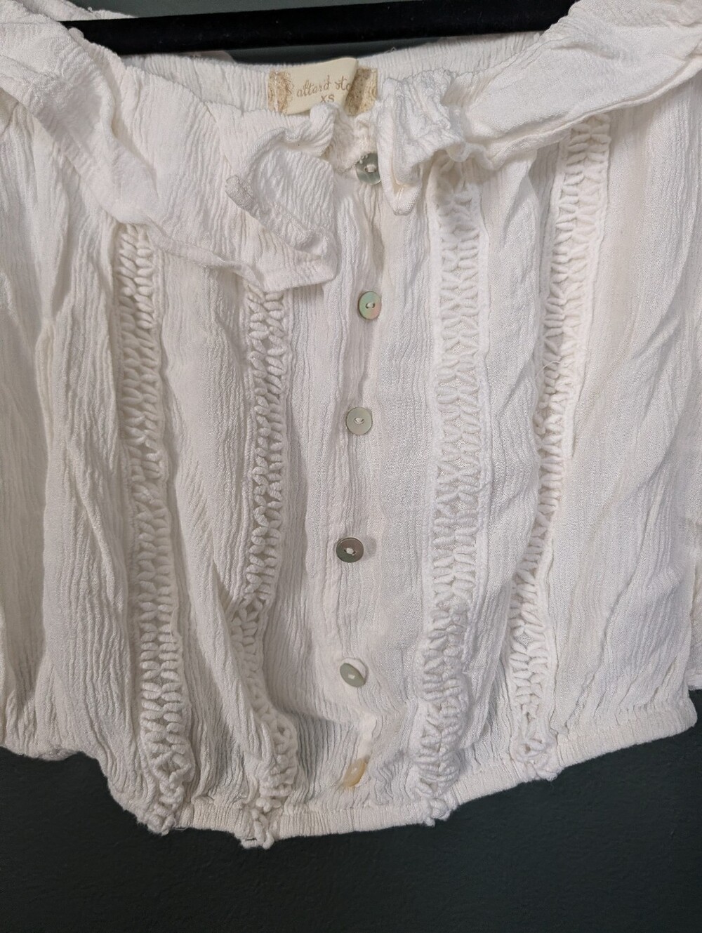 Altar'd State White Off-Shoulder Ruffle Button Top 0062 - Picture 3 of 7